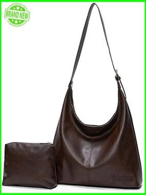 Vegan Leather Hobo Tote with Adjustable Strap & Matching Pouch